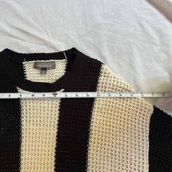 4SI3NNA Black and Cream Striped Midi Sweater Dress Bell Sleeves - Picture 7 of 10